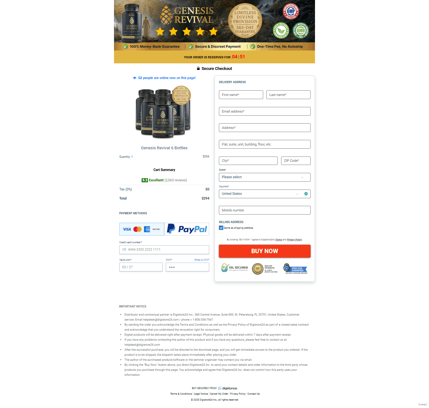 Genesis Revival Buy Checkout Page